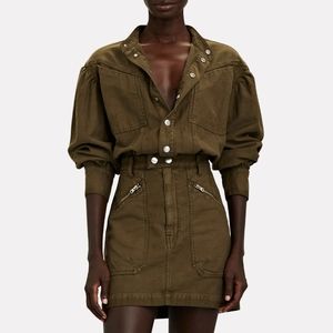 FRAME Denim Moto Zip Snap Front Dress in Washed Army Utility NWT